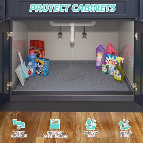 34" x 19" Under Sink Mat Waterproof (Dark Gray / 34"W x 19"L)