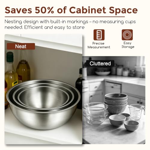 Stainless Steel Mixing Bowls Set (3 Pcs, 1.5, 2.22 & 3.38 qt)