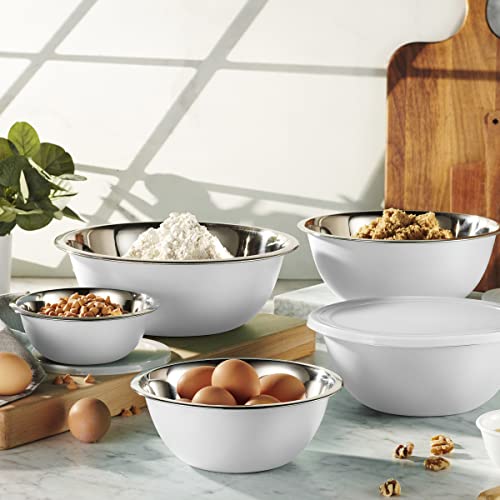 10 Piece Stainless Steel Mixing Bowl Set with Lids for Food Prep & Storage (White Bowls - With White Lids)