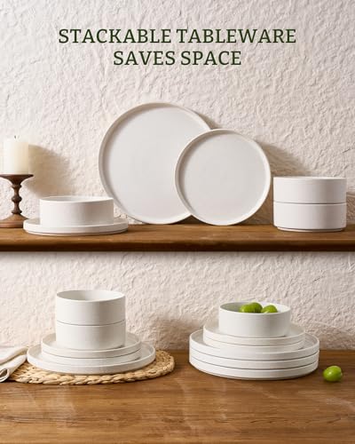 Nebula 16 Piece Stoneware Dinnerware Set with Pasta Bowls (Matte Beige White / Service for 4 (Include Pasta Bowls))