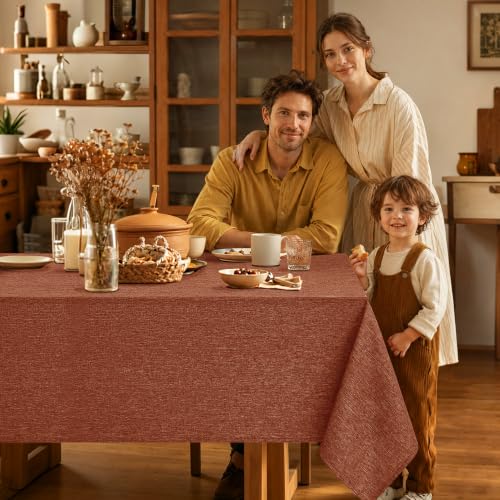 Fall Linen Textured Tablecloth Rectangular Burnt Orange (Burnt Orange / 144" x 60" (Rectangular))