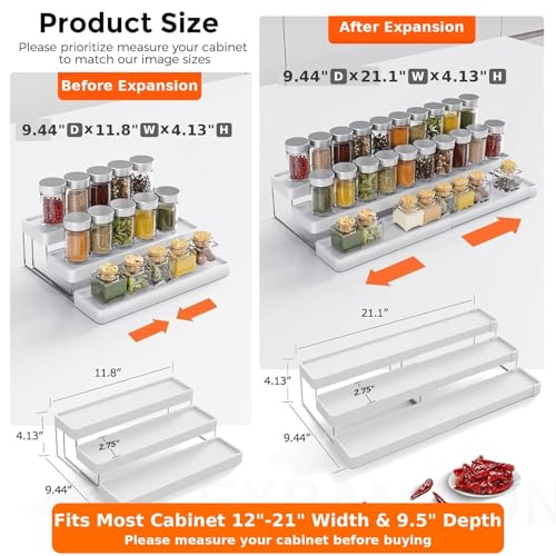 2 Pack Expandable Spice Rack Organizer for Cabinet (White / 2 Pack)