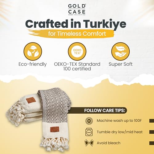 Gold CASE Turkish Hand Towels for Bathroom & Kitchen (Brown / 20x40"-Zeus)