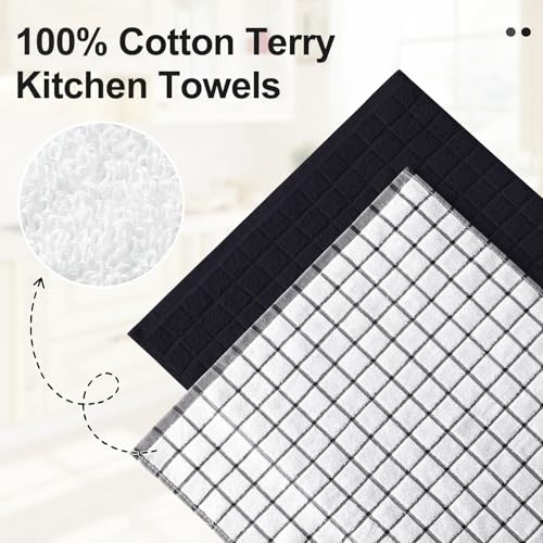 Large Premium Cotton Kitchen Towels 16"x 28" (Black / 16" X 28" - 8 Pack)