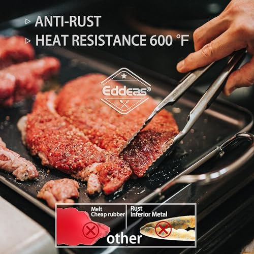 Grill Tongs BBQ Tongs Heat Resistant 600 Degrees (7+9+12+14 inch / Silver 4Pcs)