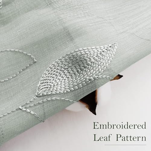 Sage Green Sheer Curtains Leaf Embroidered (52"W x 84"L (Pack of 2) / 1-sage Green)