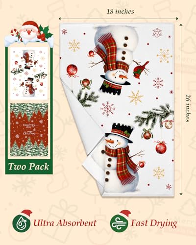 Christmas Microfiber Kitchen Towels Set of 2 (Snowman)