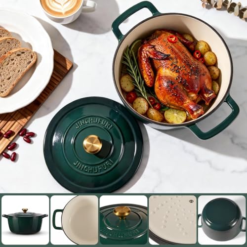 Enameled Cast Iron Dutch Oven 5 Qt with Lid (Green)