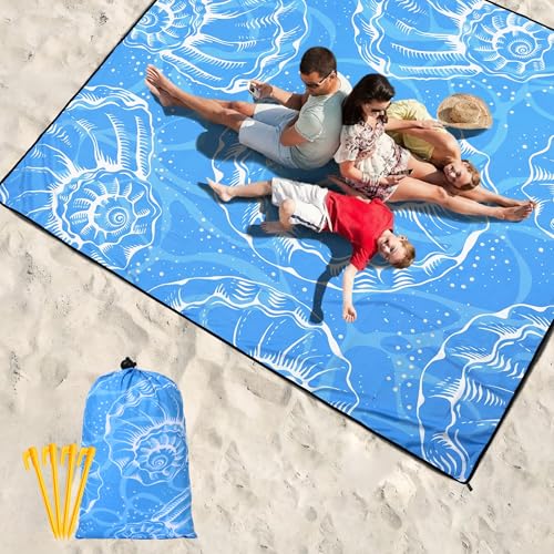 Beach Blanket Mat Waterproof Sandproof for 2 (Large Shell - Blue / 79" X 83"（1-4person）)
