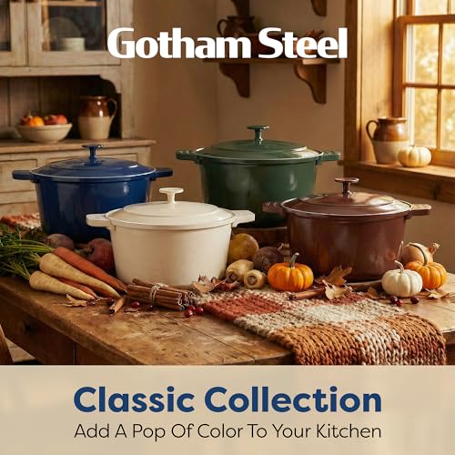 5 Qt Lightweight Dutch Oven Pot with Lid & Holders (Navy / Gray)