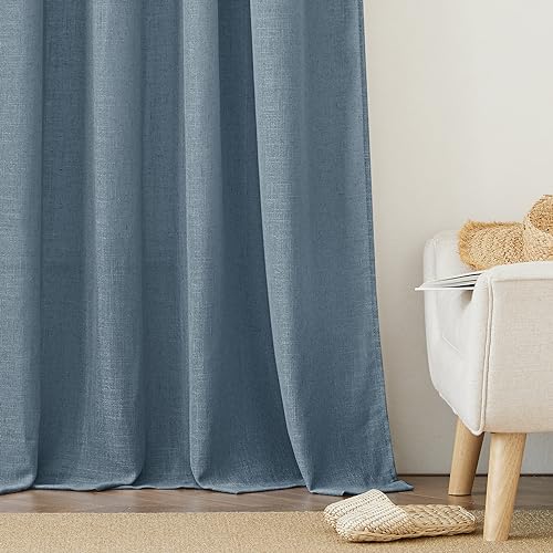 Linen Semi Sheer Kitchen Window Curtains Over Sink 36 inches Length (Stone Blue / 52"W x 36"L (Pack of 2))