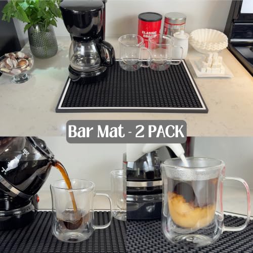 Coffee Bar Mat White Frame 18x12 in 2 Pack Silicone (Bar Mat - 2 Pack)