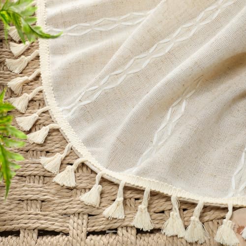 Boho Light Filtering Curtains 84 Inch 2 Panels with Tassels (Light Beige / 52"W x 84"L (Pack of 2))