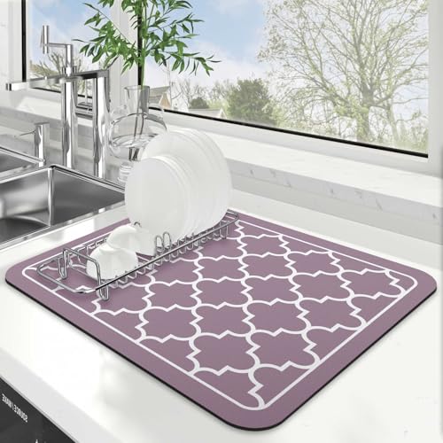 Dish Drying Mat Absorbent Dish Drying Mats for Kitchen Counter 15"x 18" (Stylish Purple / 18" x 15")
