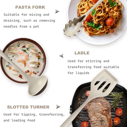 Silicone Kitchen Utensils Set (Khaki / 15 Piece Set)