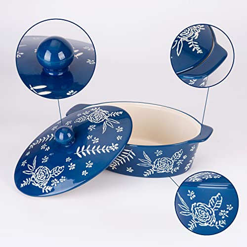 Casserole Dish With Lid Casserole Dishes For Oven Baking Dishes For Oven Ceramic Baking Dish (Dark Blue)