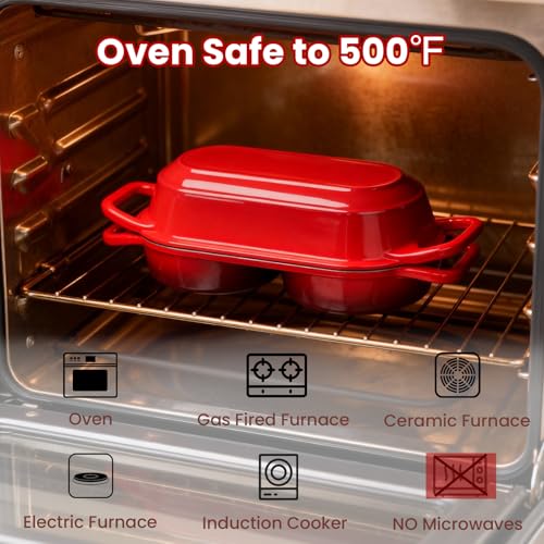Mini Double Dutch Oven with Lid for Sourdough Bread Baking (Red)