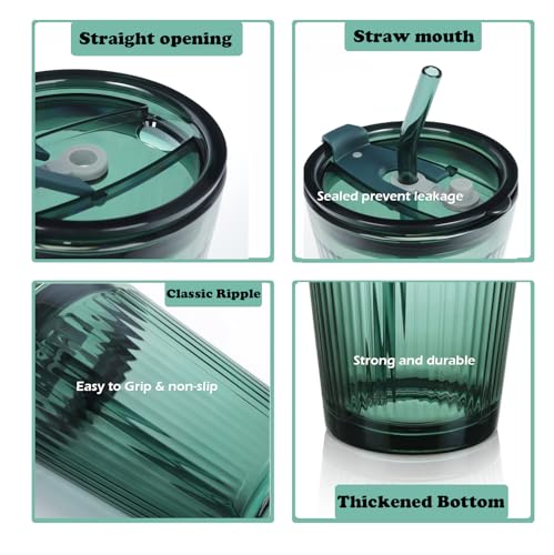 Glass Tumbler with Straw and Lid (Green-1)