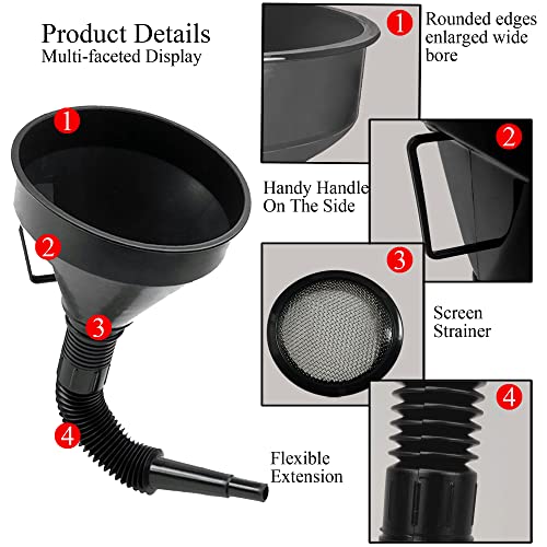 Flex Funnel Wide Mouth Flexible Funnel with Handle (1pcs Black)