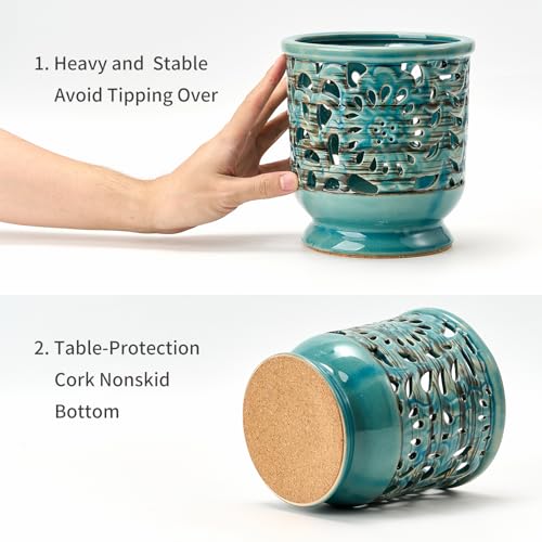 Farmhouse Kitchen Utensil Holder for Countertop (Antique Blue)