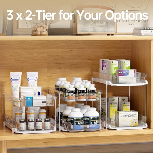 2 Sets of 3 Tier Bathroom Under Sink Organizers and Storage (White / 2 Pack 3-Tier)