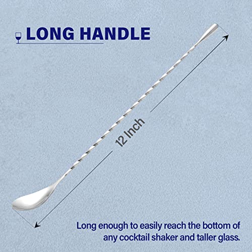 Bar Spoon Cocktail Mixing Stirrers (12"-Drop Shape-2PCS / Silver)