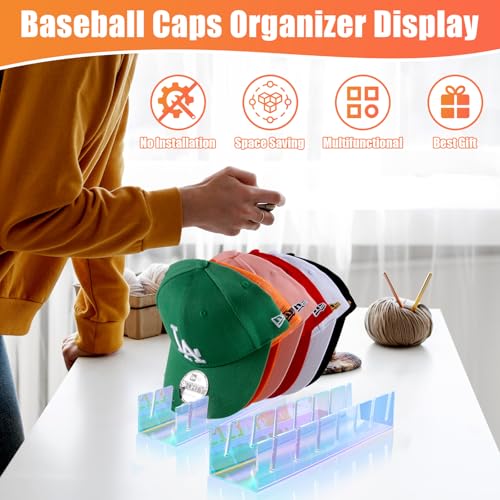 Hat Organizer for Baseball Caps Hat Rack Acrylic Hat Stand 2Pack No Install (Multicolor-2Pack)