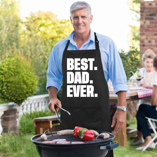 Funny Apron for Men 100% Cotton Dad Apron Adjustable Bib Aprons with 2 Pockets Funny Gifts Grilling Grill Kitchen Cooking BBQ Black (Best Dad)