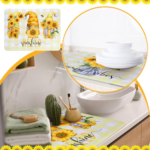 2 Pcs Spring Dish Drying Mat Summer for Kitchen Counter (Sunflower)