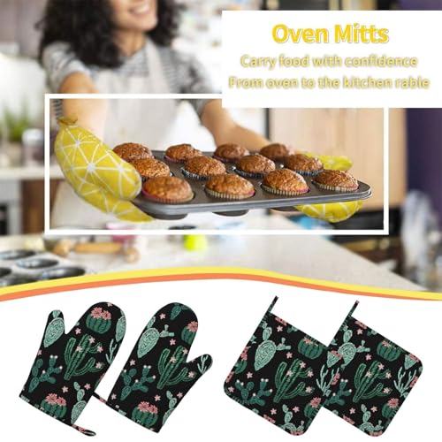 Trendy Cactus Oven Mitts and Pot Holders Sets of 4 (Trendy Cactus)