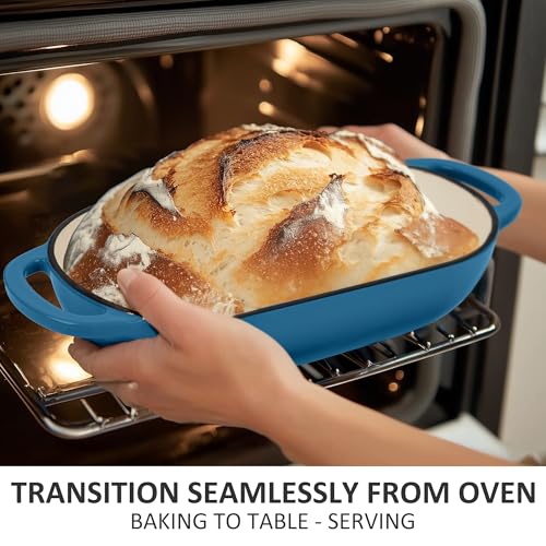 Premium Enameled Cast Iron Dutch Oven for Bread Baking (Oval Blue / 5 QT)