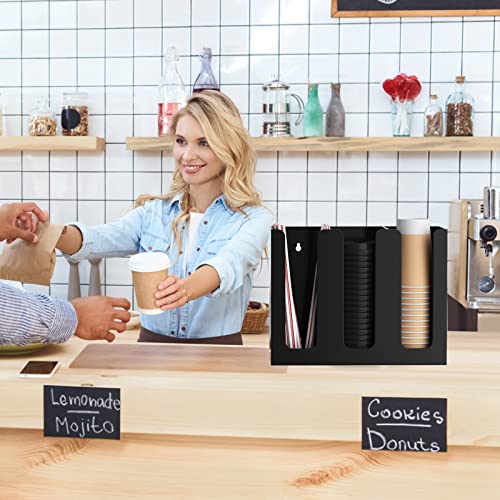 Acrylic Coffee Cup and Lid Storage Organizer Holder (Black-3 Compartment)
