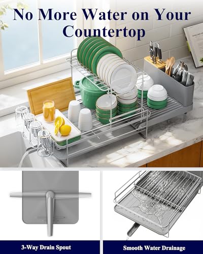 Extendable Dish Drying Rack (2-Tier / Gray)