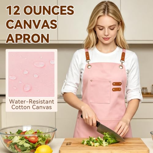 Chef Aprons for Men Women with 4 Pockets (Light Pink)