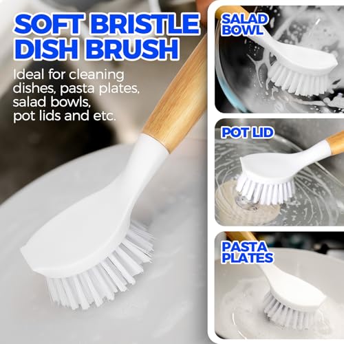 6 Pack Dish Brush with Bottle Brush Scrub Brush Straw (White)