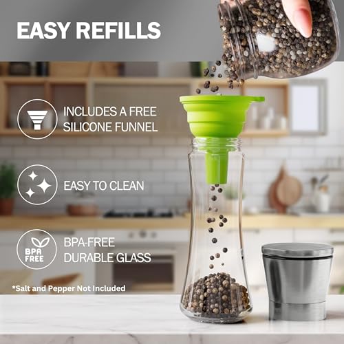 Original Stainless Steel Sea Salt and Pepper Grinder Set of 4 (Clear Glass / 4pk)