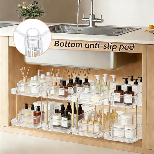 4pack 2 Tier Organizer & Storage Unit Stackable Bathroom Cabinet Organizer Pull (4pack)