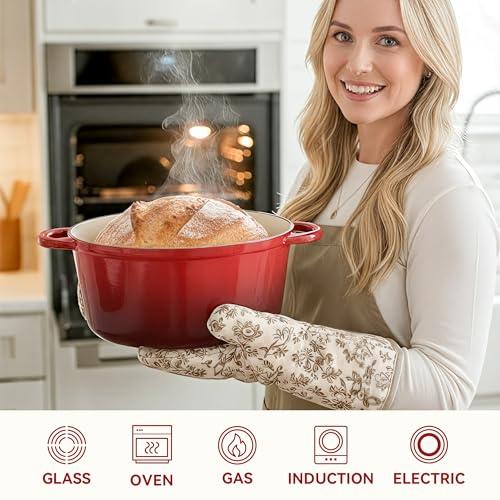 6 Quart Dutch Oven Pot with Lid (6 QT / Red)