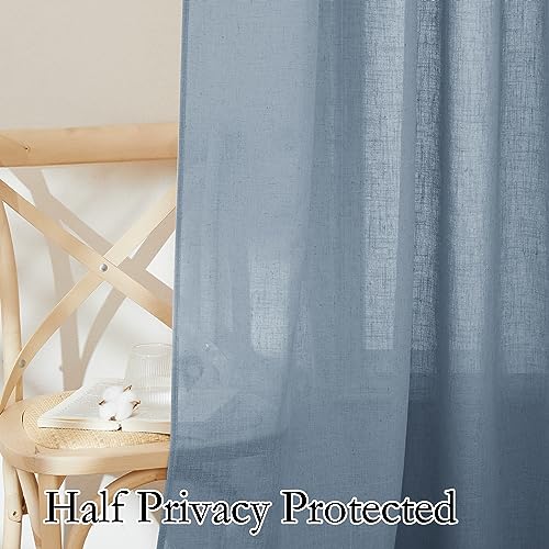 Linen Semi Sheer Curtains 63 inch Length for Living Room Office (Dusty Blue / 52"W x 63"L (Pack of 2))