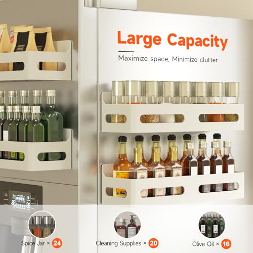 2 Pack Magnetic Spice Rack for Refrigerator with Hooks (White / 2 Pack)