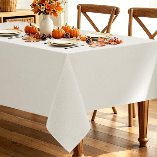 Faux Linen Farmhouse Table Cloth 60"x144" for 10 ft Rectangle Table (Ivory / 144" x 60" (Rectangular))