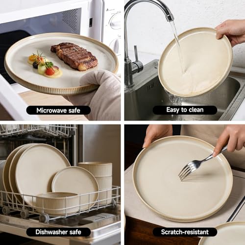 Stoneware Dinnerware Sets for 4 (Beige / 4-Set(12pcs))