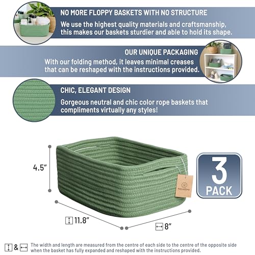 11.8"x8"x4.5” Rectangle Storage Baskets for Shelves 3 Pack (Green / 11.8" x 8" x 4.5")
