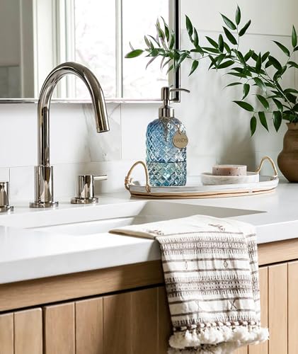 18Oz Gem Patterned Glass Soap Dispenser for Kitchen and Bathroom (Navy Blue)