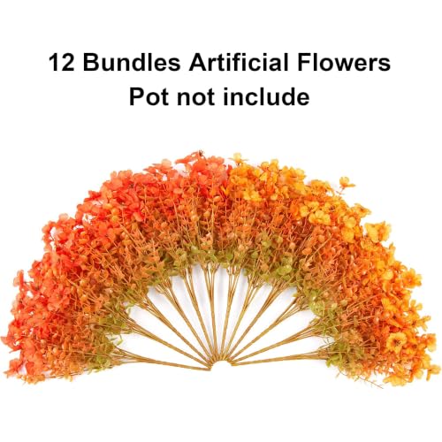 Artificial Fall Flowers Faux Mums for Outdoor Indoor Garden Home Decoration (F Orangeyellow)