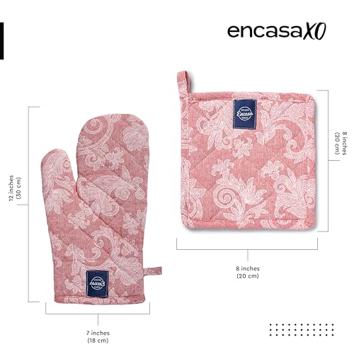 Oven Mitts and Pot Holders Set (Oven Glove + Pot Holder / Floral Red)