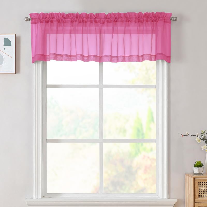 Hot Pink Sheer Valances for Windows 14 Inch Length 2 Pcs (Hot Pink / 42"W x 14"L (Pack of 2))