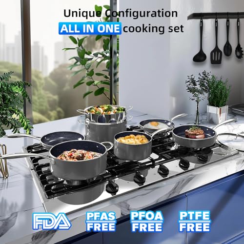 Deluxe DUXANO 14PC Healthy Pots and Pan With 9H Anti (Gray)
