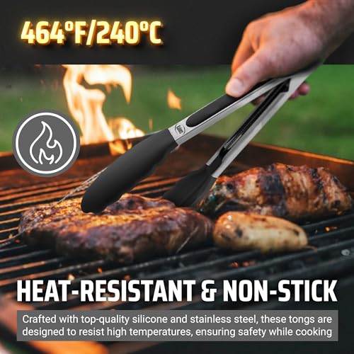 Kitchen Tongs for Cooking Grilling Set of 4 (Black)