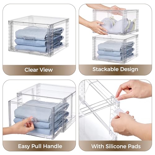 2 Pack Clear Stackable Storage Drawers 15QT (Medium)